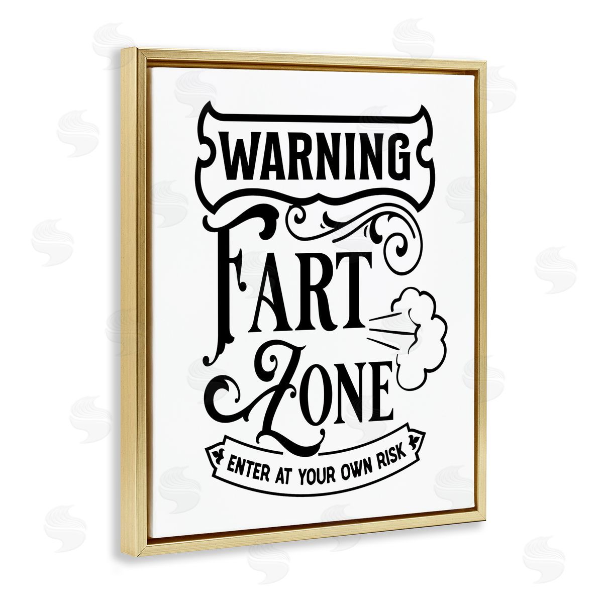 Lettered and Lined Warning Fart Zone Funny Bathroom Vintage  Gold Floating Frame Canvas Wall Art Print