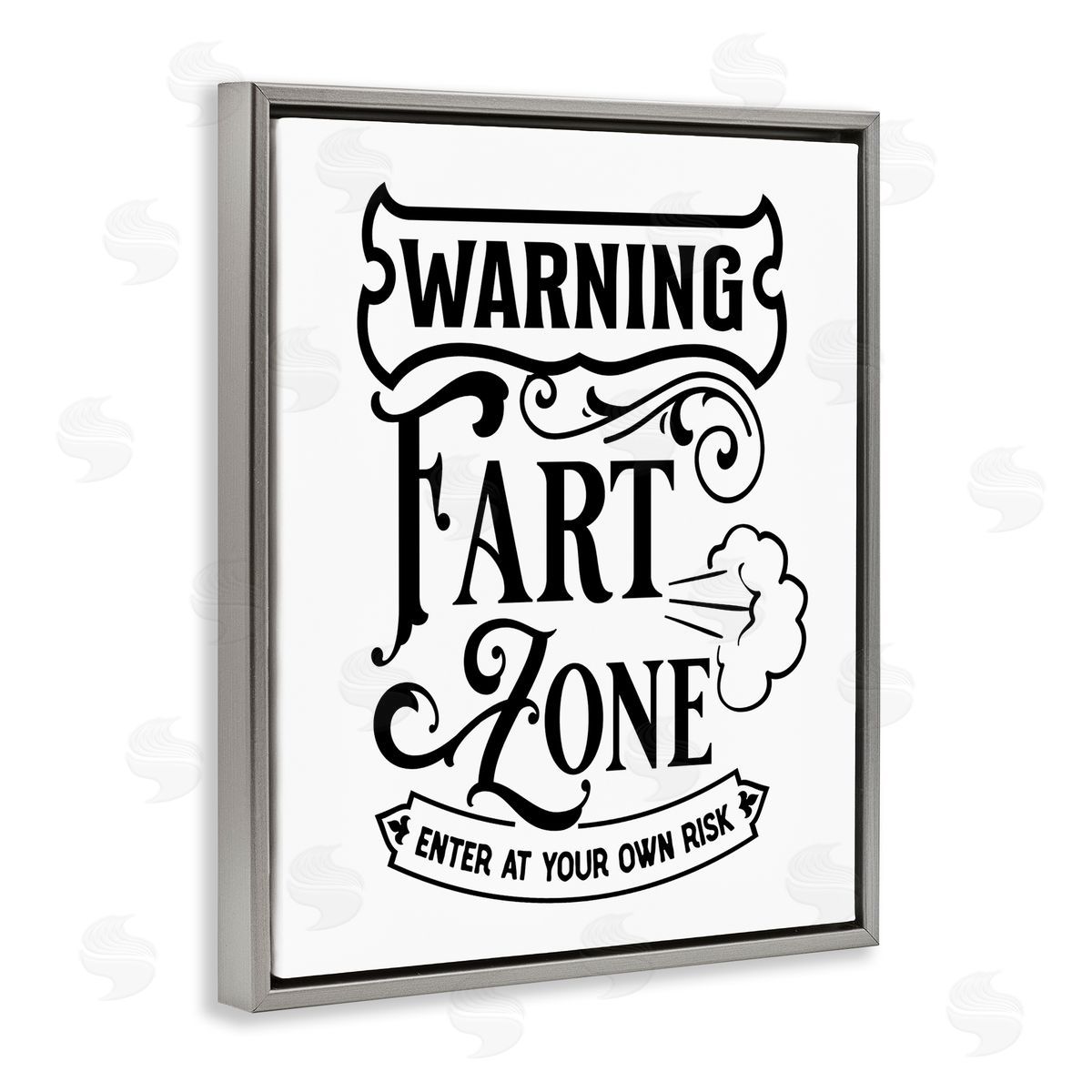 Lettered and Lined Warning Fart Zone Funny Bathroom Vintage  Gray Floating Frame Canvas Wall Art Print