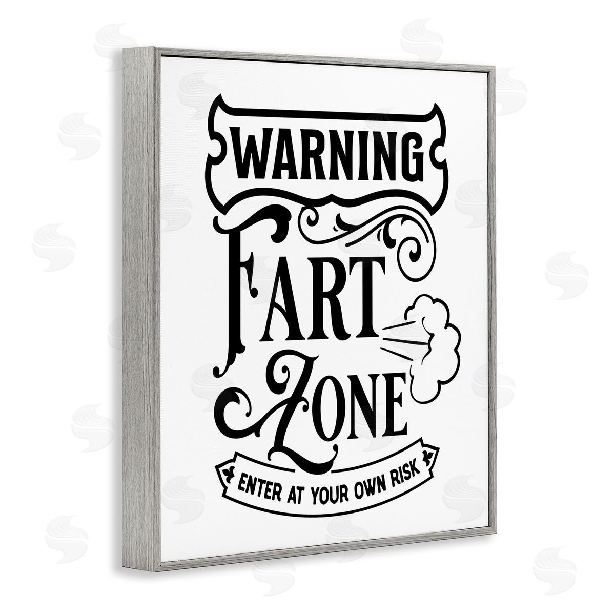 Lettered and Lined Warning Fart Zone Funny Bathroom Vintage  Gray Framed Giclee Wall Art Print