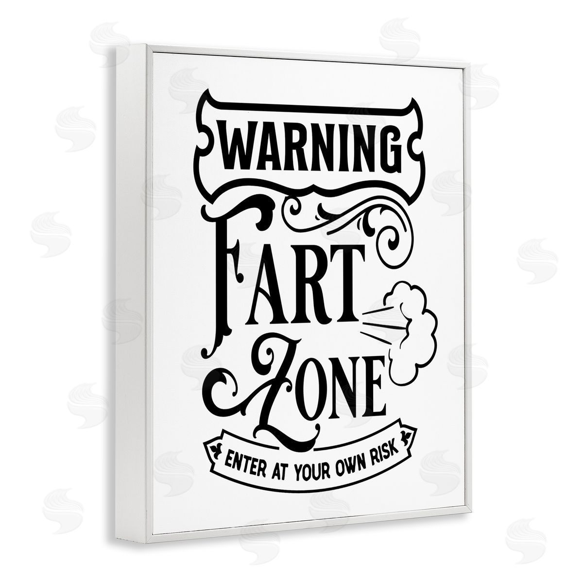 Lettered and Lined Warning Fart Zone Funny Bathroom Vintage  White Framed Giclee Wall Art Print