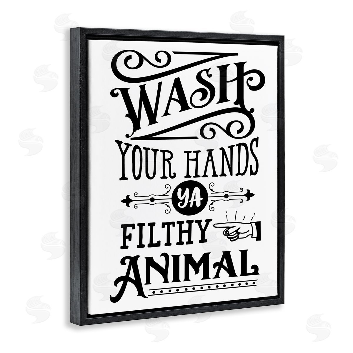 Lettered and Lined Wash Your Hands Vintage Symbol Serif Typography Black Floating Frame Canvas Wall Art Print