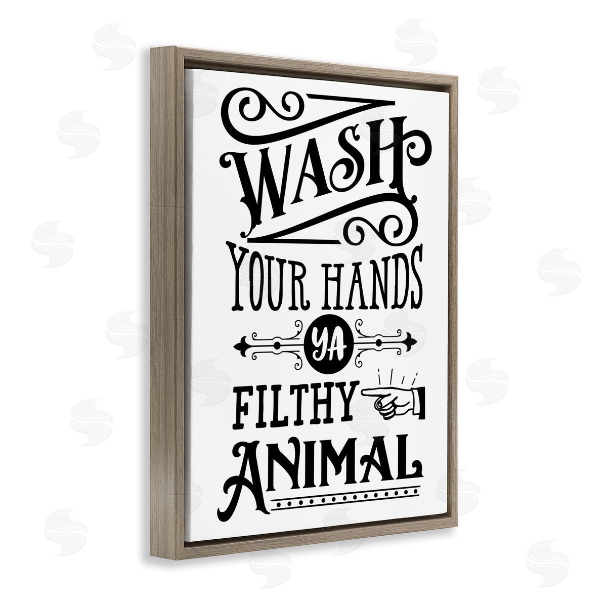 Lettered and Lined Wash Your Hands Vintage Symbol Serif Typography Brown Floating Frame Canvas Wall Art Print
