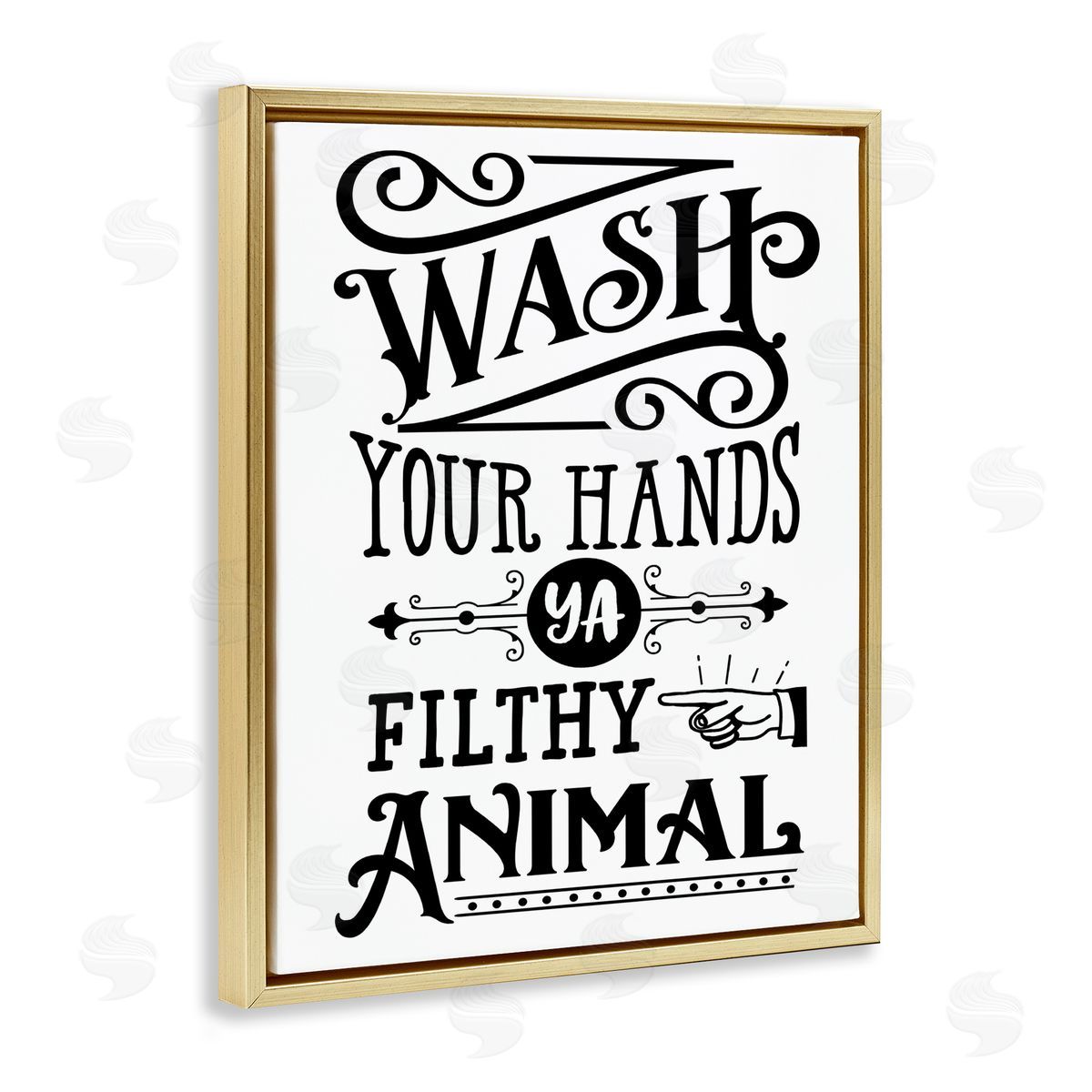 Lettered and Lined Wash Your Hands Vintage Symbol Serif Typography Gold Floating Frame Canvas Wall Art Print