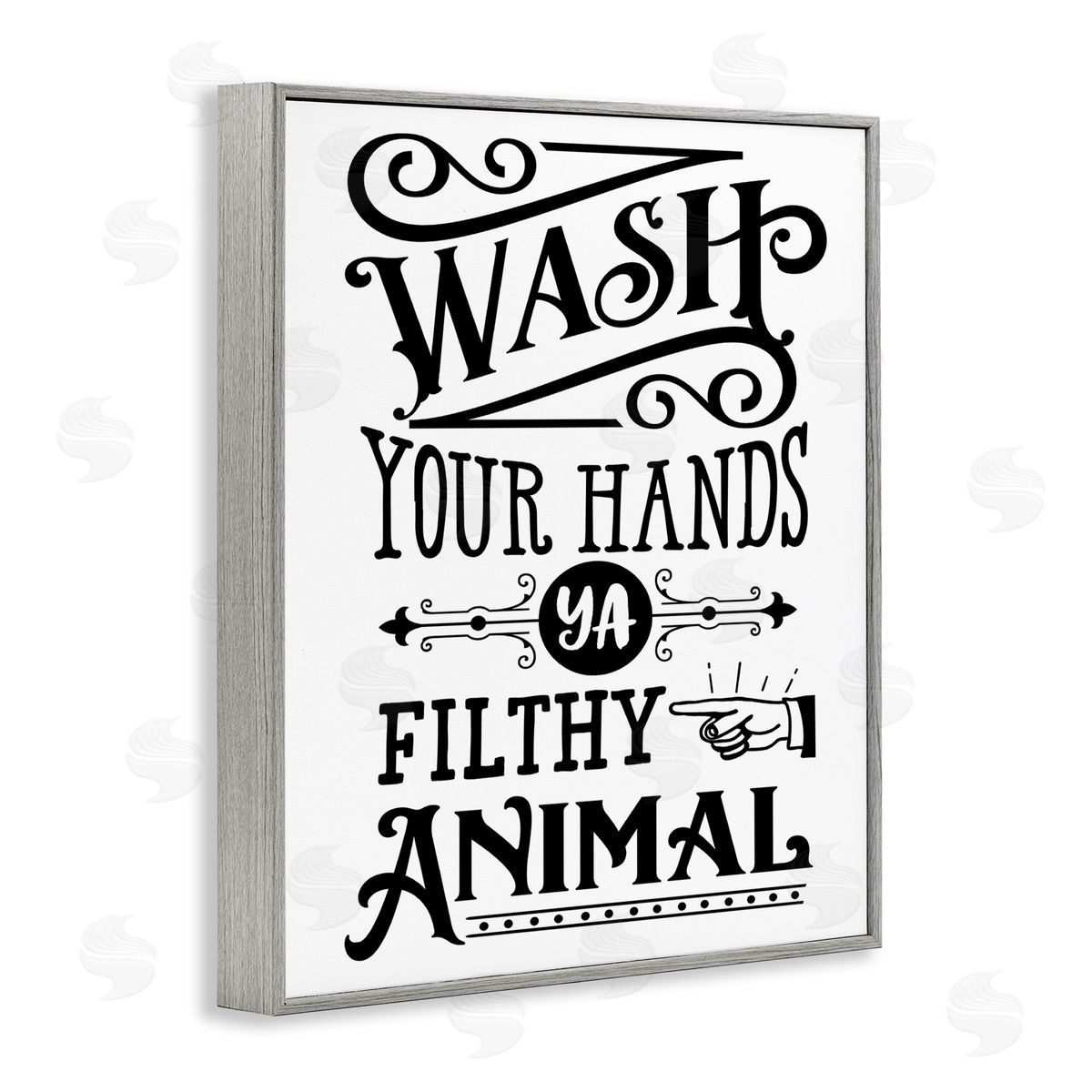 Lettered and Lined Wash Your Hands Vintage Symbol Serif Typography Gray Framed Giclee Wall Art Print