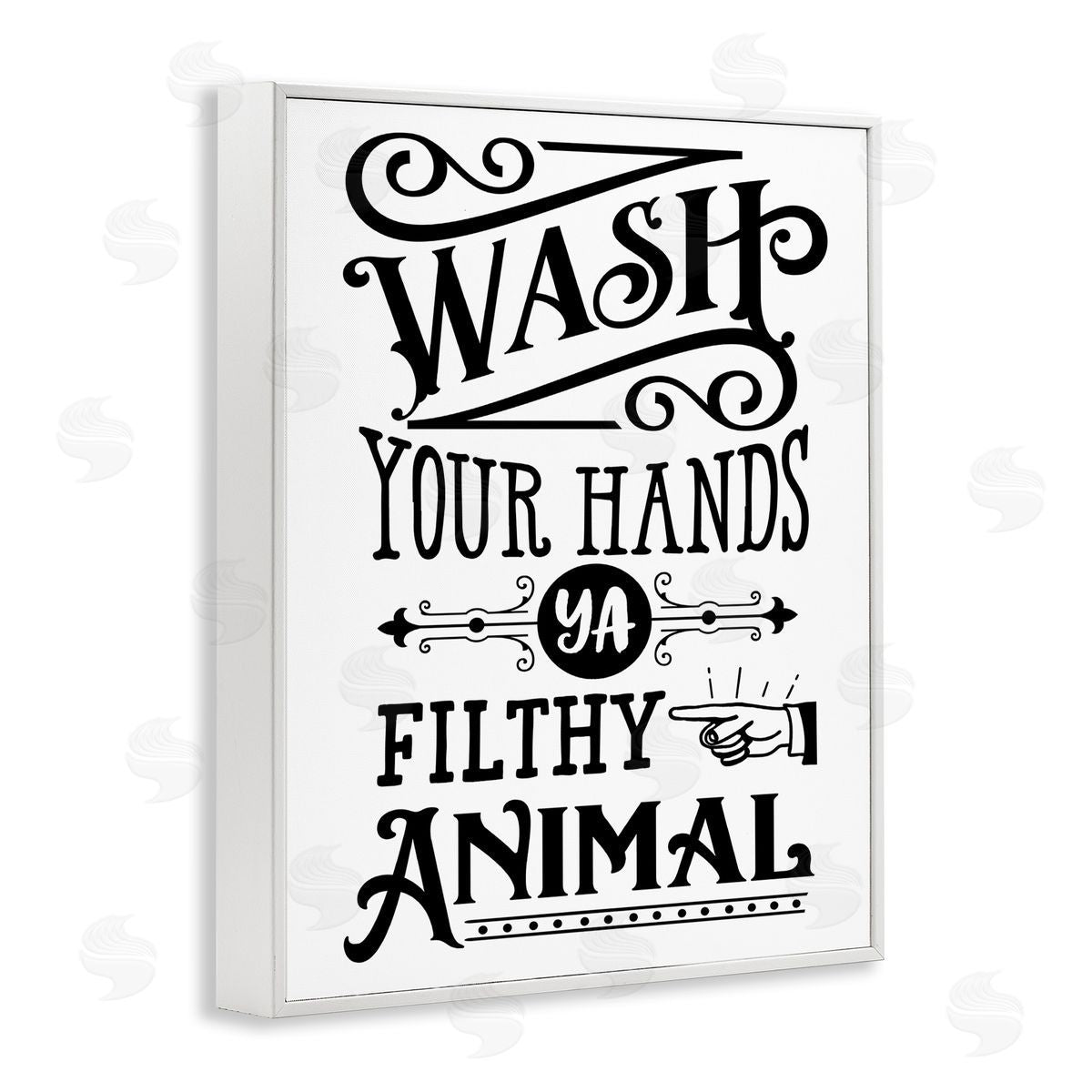 Lettered and Lined Wash Your Hands Vintage Symbol Serif Typography White Framed Giclee Wall Art Print