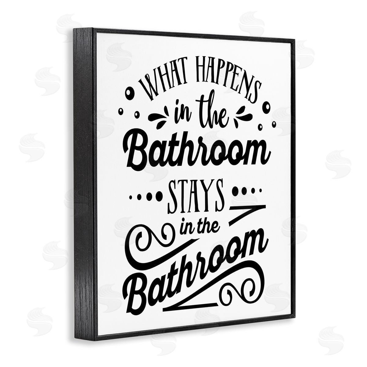 Lettered and Lined What Happens In Bathroom Silly Decorated Typography  Black Framed Giclee Wall Art Print