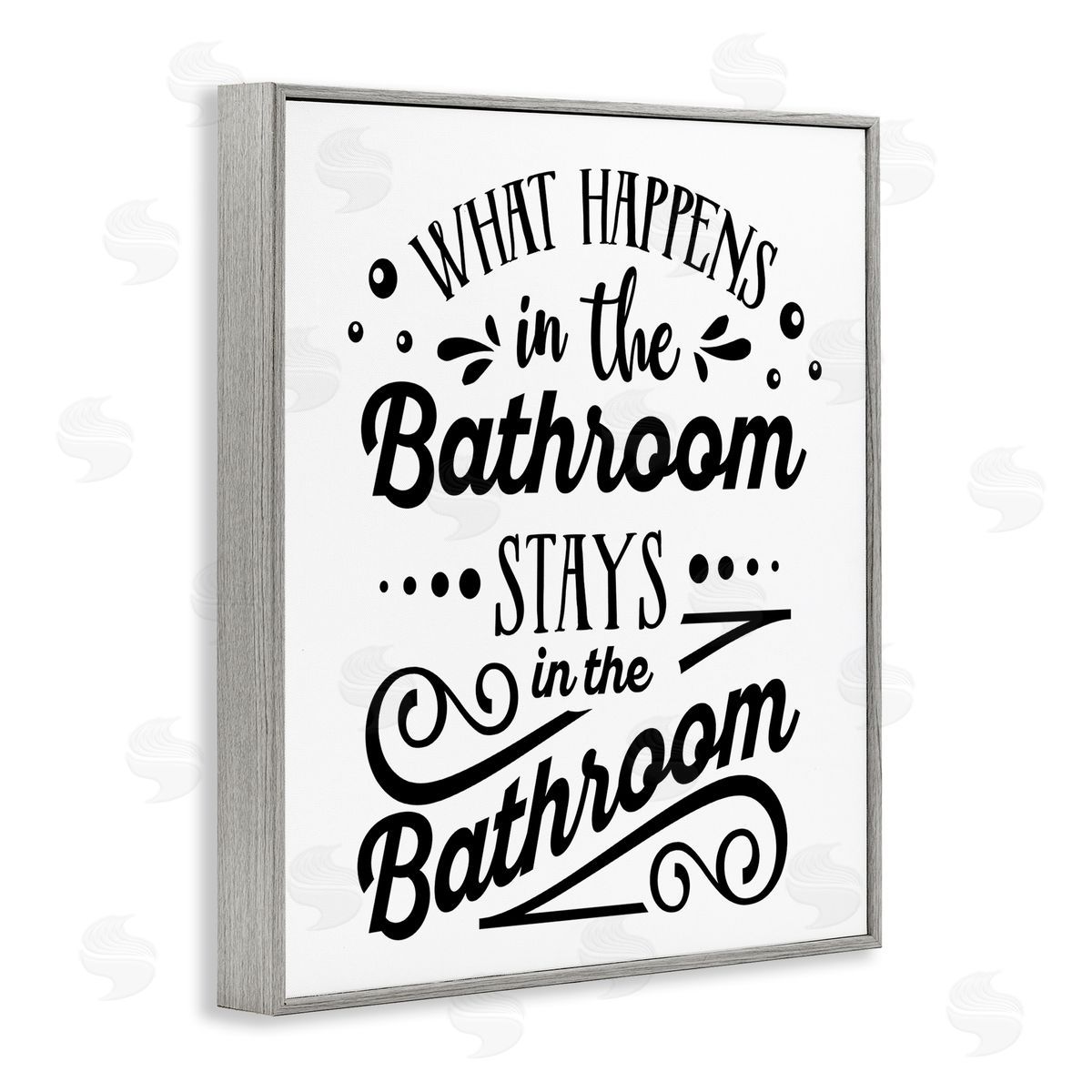 Lettered and Lined What Happens In Bathroom Silly Decorated Typography  Gray Framed Giclee Wall Art Print
