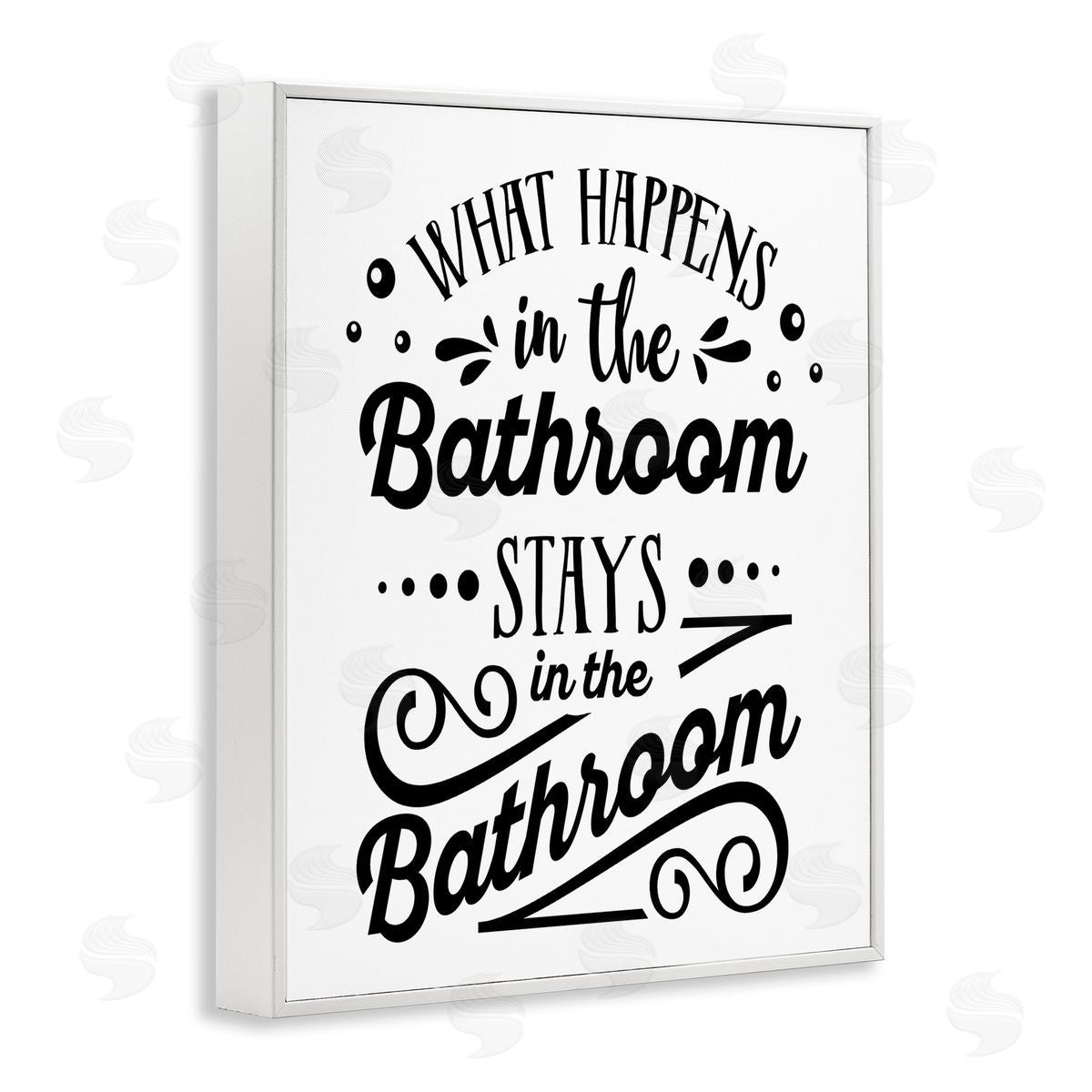 Lettered and Lined What Happens In Bathroom Silly Decorated Typography  White Framed Giclee Wall Art Print