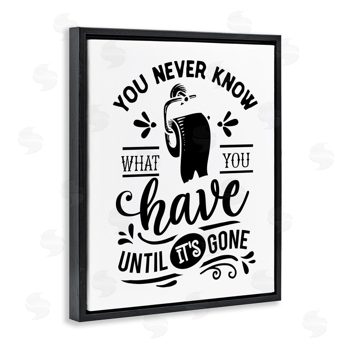 Lettered and Lined Silly Bathroom Humor Fancy Typography Toilet Paper Black Floating Frame Canvas Wall Art Print