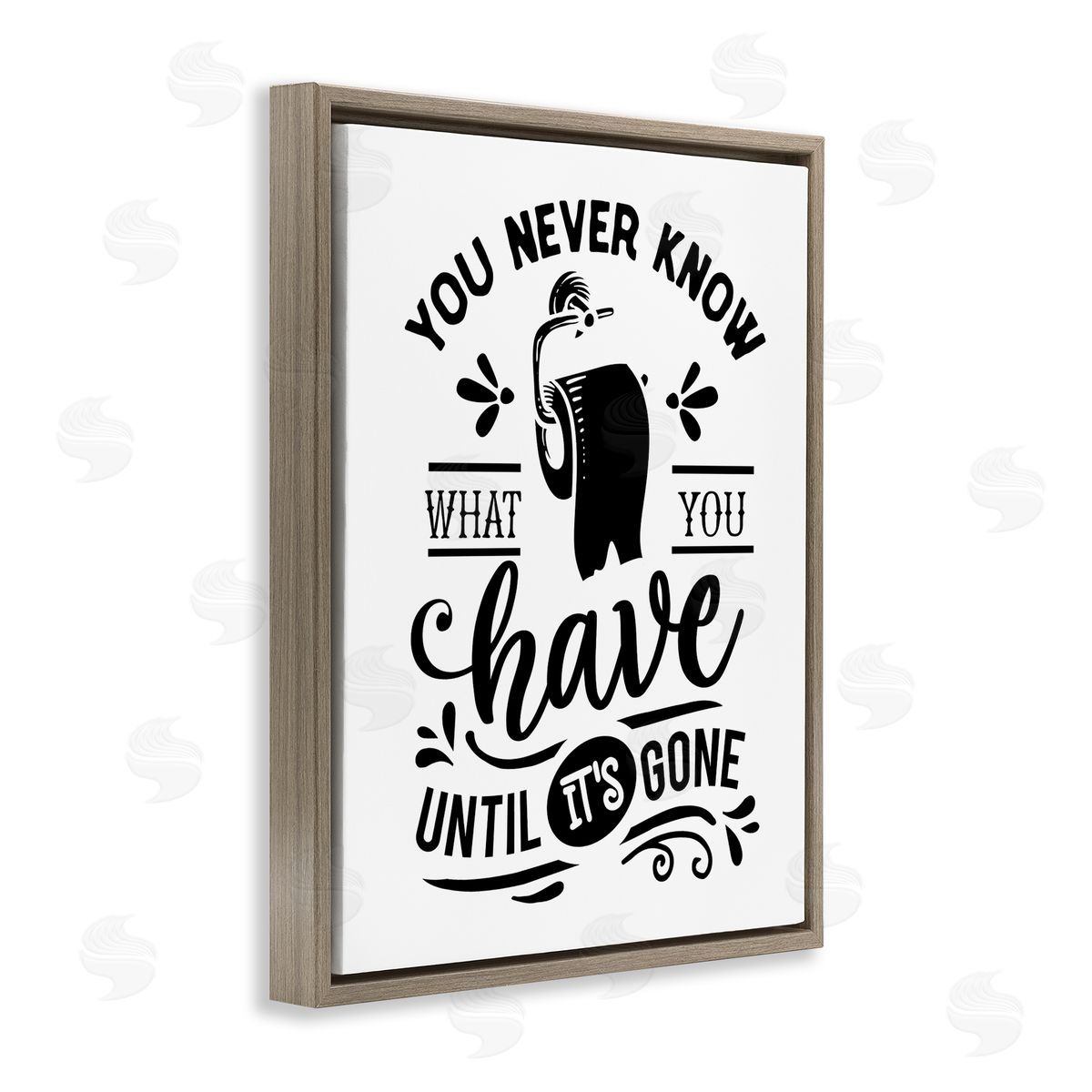 Lettered and Lined Silly Bathroom Humor Fancy Typography Toilet Paper Brown Floating Frame Canvas Wall Art Print