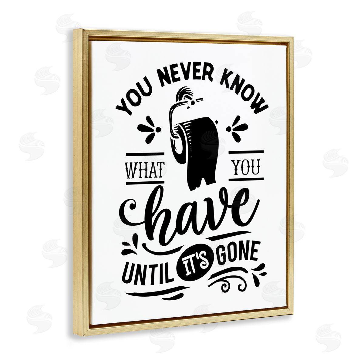 Lettered and Lined Silly Bathroom Humor Fancy Typography Toilet Paper Gold Floating Frame Canvas Wall Art Print