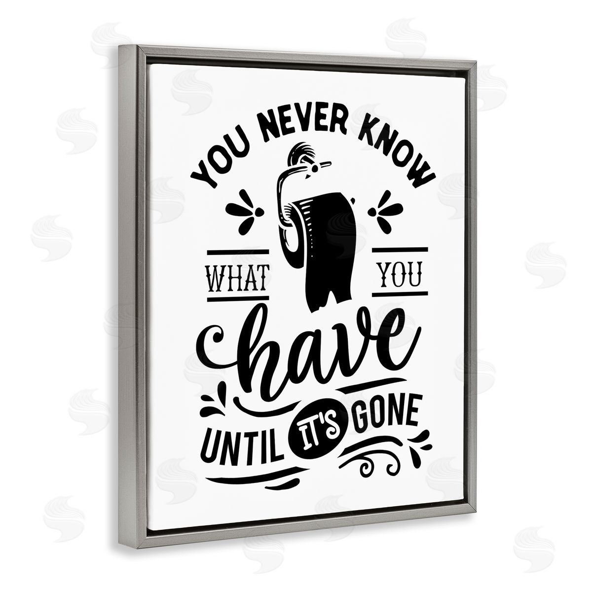Lettered and Lined Silly Bathroom Humor Fancy Typography Toilet Paper Gray Floating Frame Canvas Wall Art Print