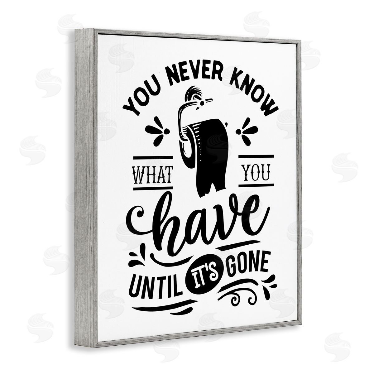 Lettered and Lined Silly Bathroom Humor Fancy Typography Toilet Paper Gray Framed Giclee Wall Art Print