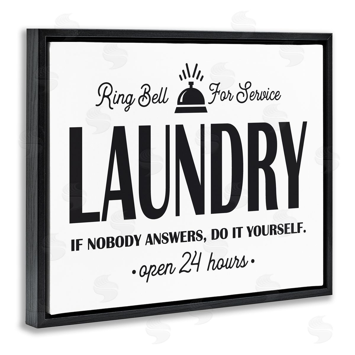 Lettered and Lined Ring Bell Laundry Signage Vintage Text  Black Floating Frame Canvas Wall Art Print