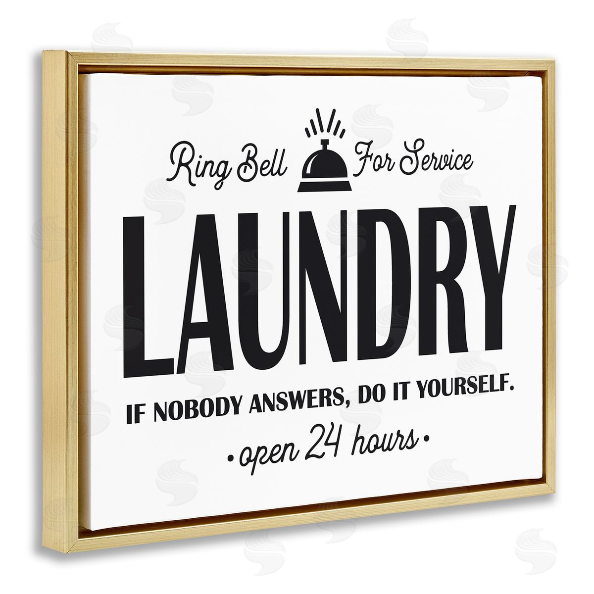 Lettered and Lined Ring Bell Laundry Signage Vintage Text  Gold Floating Frame Canvas Wall Art Print