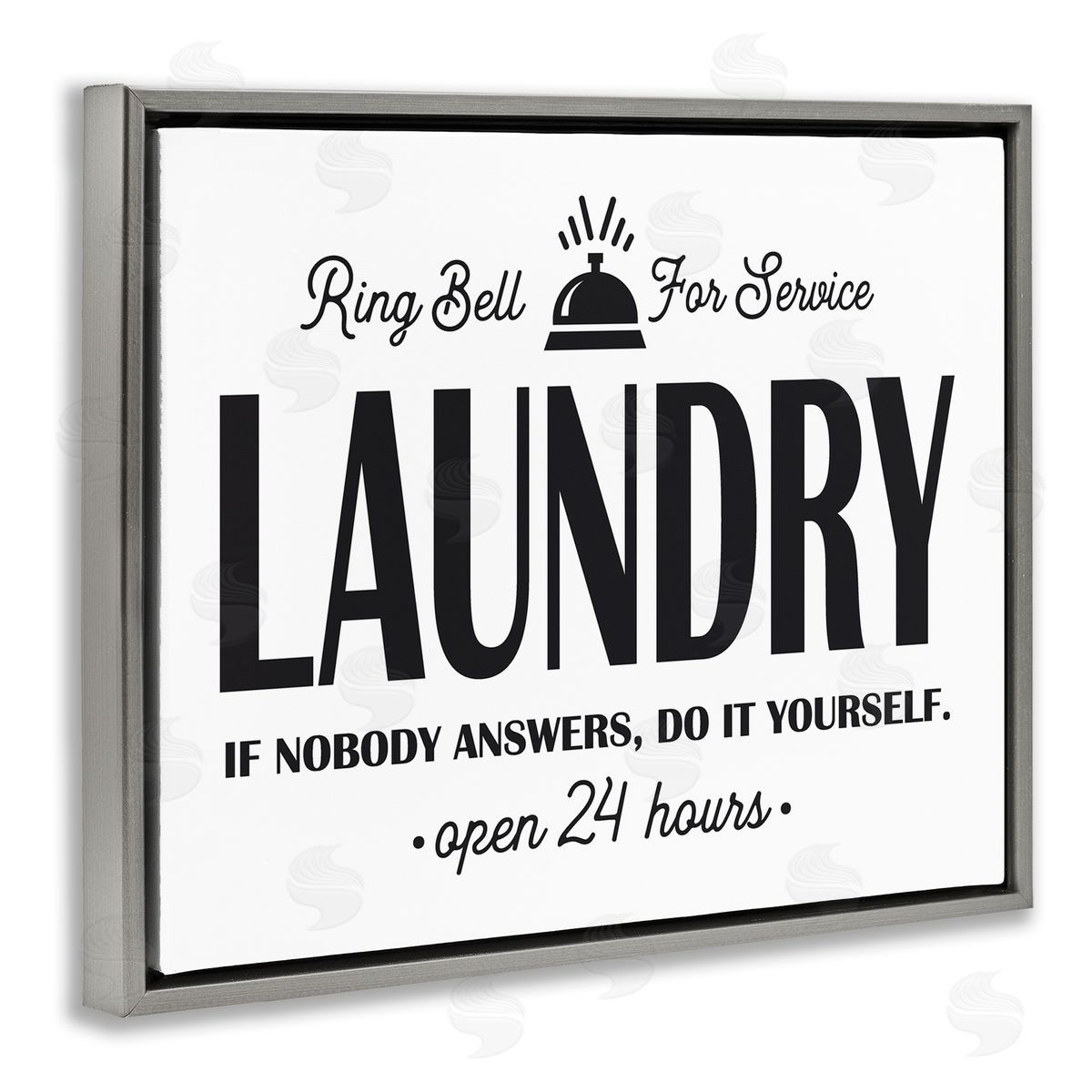Lettered and Lined Ring Bell Laundry Signage Vintage Text  Gray Floating Frame Canvas Wall Art Print