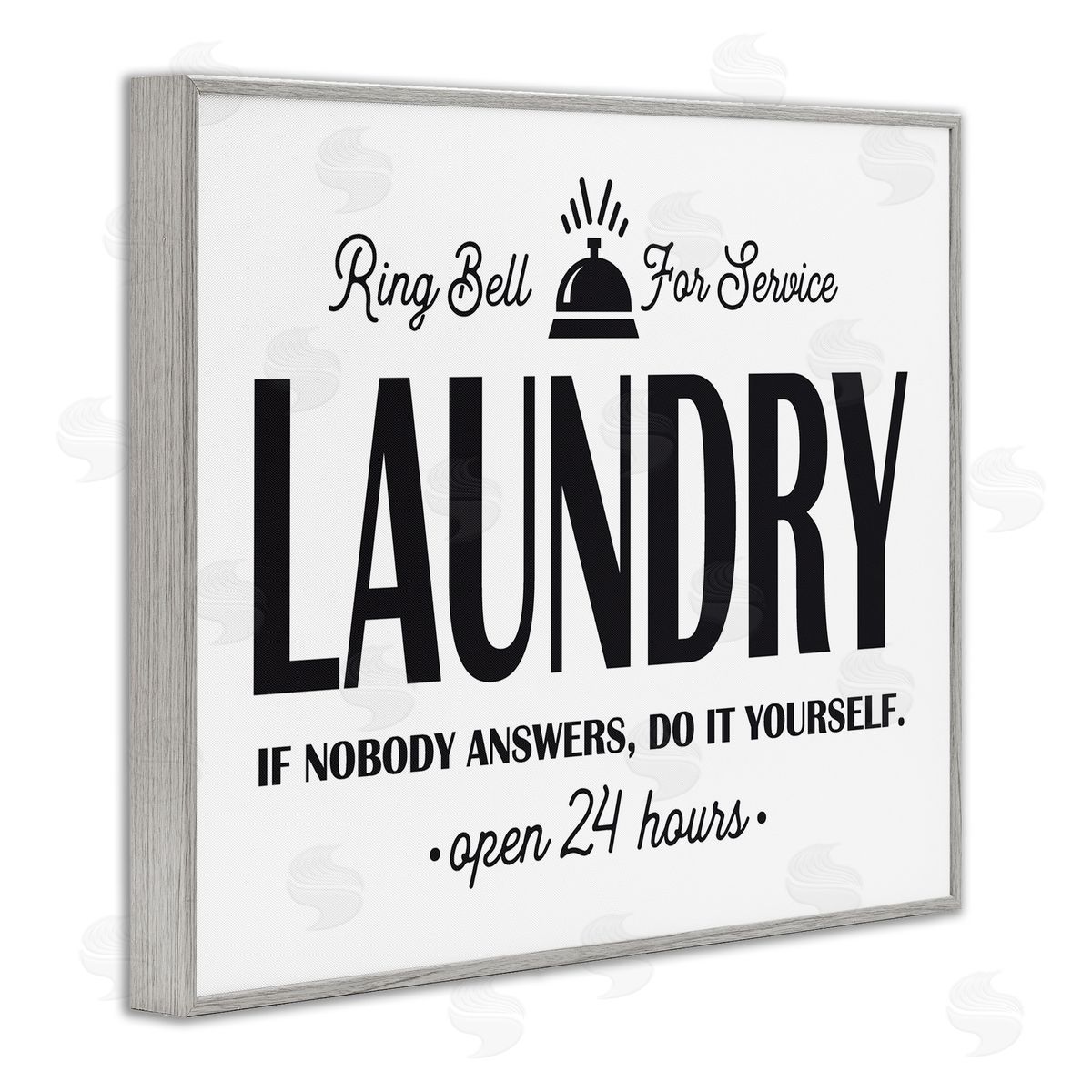 Lettered and Lined Ring Bell Laundry Signage Vintage Text  Gray Framed Giclee Wall Art Print