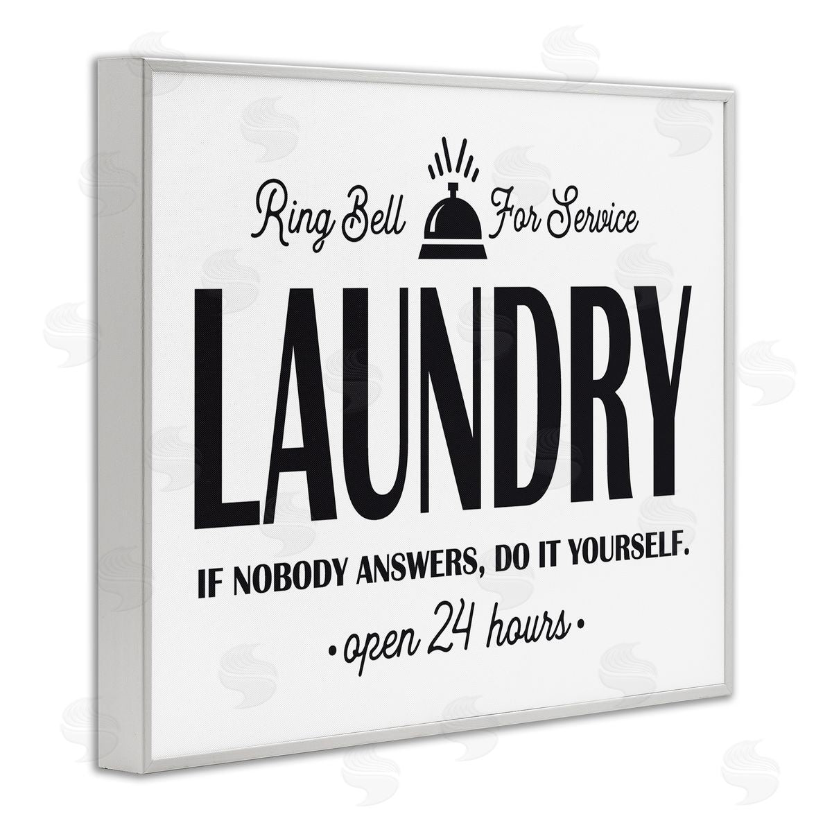 Lettered and Lined Ring Bell Laundry Signage Vintage Text  White Framed Giclee Wall Art Print