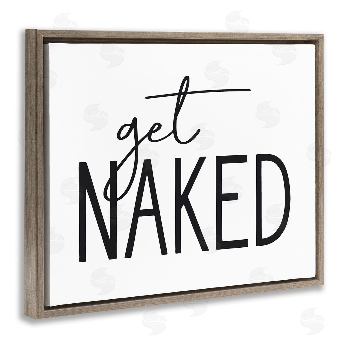 Lettered and Lined Get Naked Humorous Casual Bathroom Typography Sign  Brown Floating Frame Canvas Wall Art Print