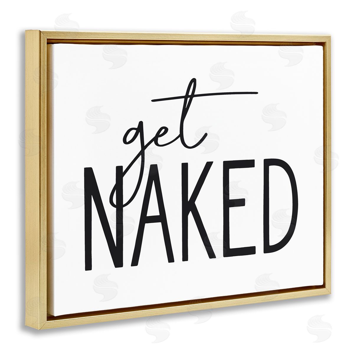 Lettered and Lined Get Naked Humorous Casual Bathroom Typography Sign  Gold Floating Frame Canvas Wall Art Print