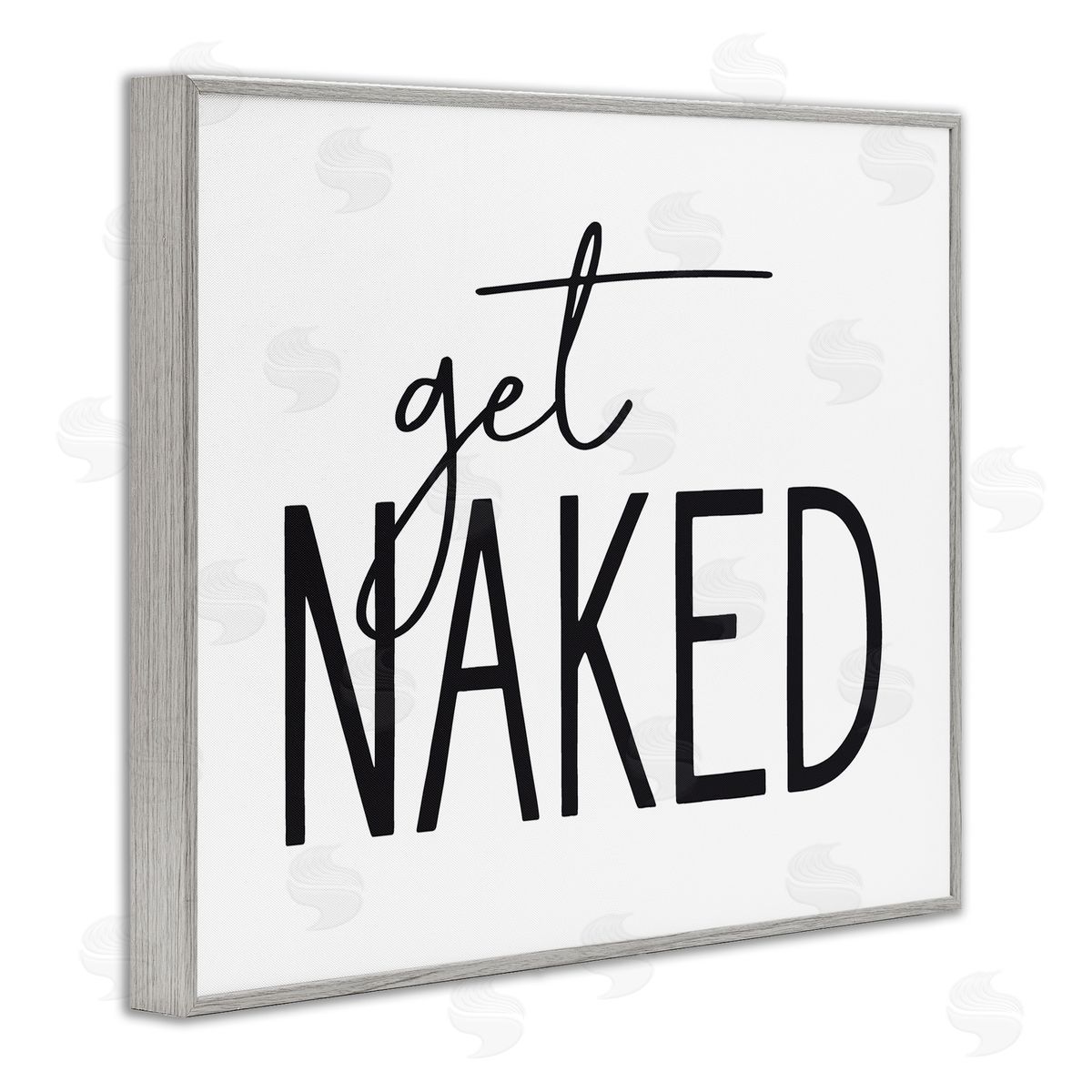 Lettered and Lined Get Naked Humorous Casual Bathroom Typography Sign  Gray Framed Giclee Wall Art Print