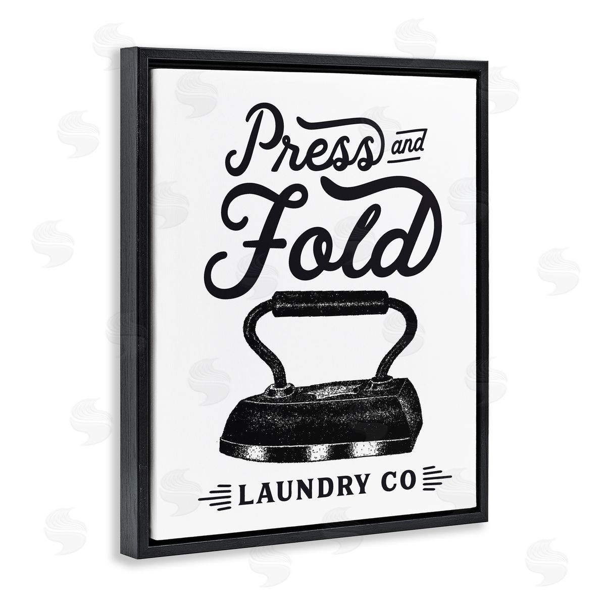 Lettered and Lined Press & Fold Antique Iron Laundry Lettering Phrase  Black Floating Frame Canvas Wall Art Print