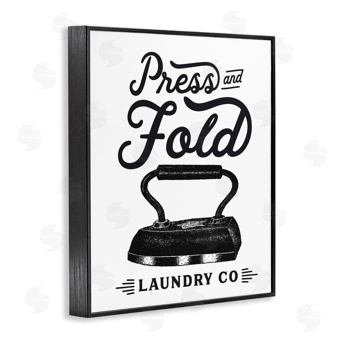 Lettered and Lined Press & Fold Antique Iron Laundry Lettering Phrase  Black Framed Giclee Wall Art Print
