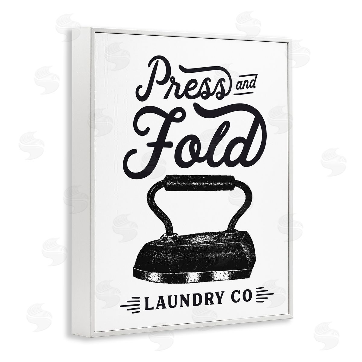 Lettered and Lined Press & Fold Antique Iron Laundry Lettering Phrase  White Framed Giclee Wall Art Print