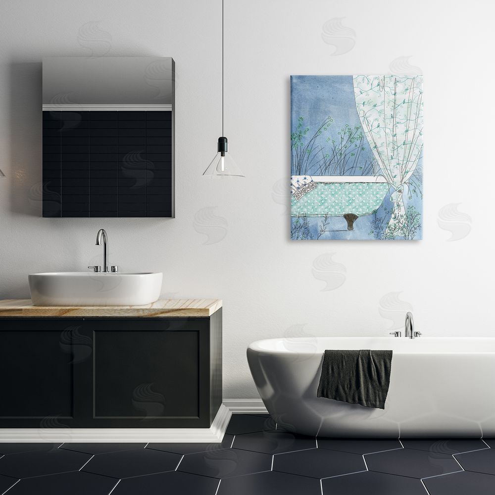 Kamdon Kreations Delicate Bathroom Claw Tub Curtain Floral Blossom  Canvas Wall Art Print in Room