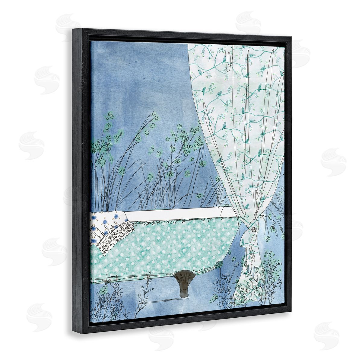 Kamdon Kreations Delicate Bathroom Claw Tub Curtain Floral Blossom  Black Floating Frame Canvas Wall Art Print