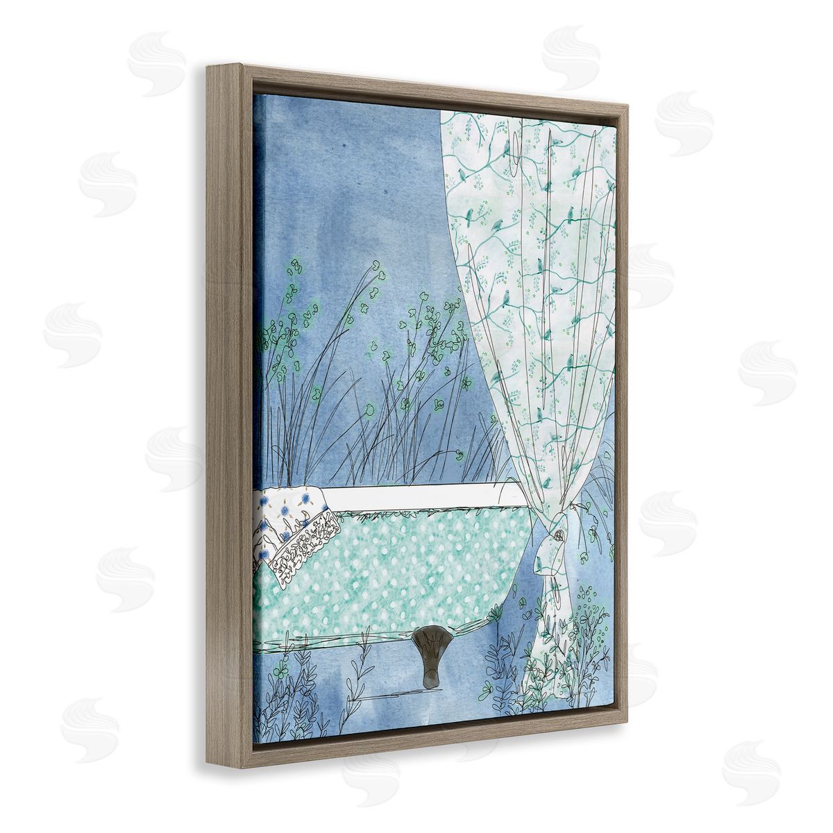 Kamdon Kreations Delicate Bathroom Claw Tub Curtain Floral Blossom  Brown Floating Frame Canvas Wall Art Print