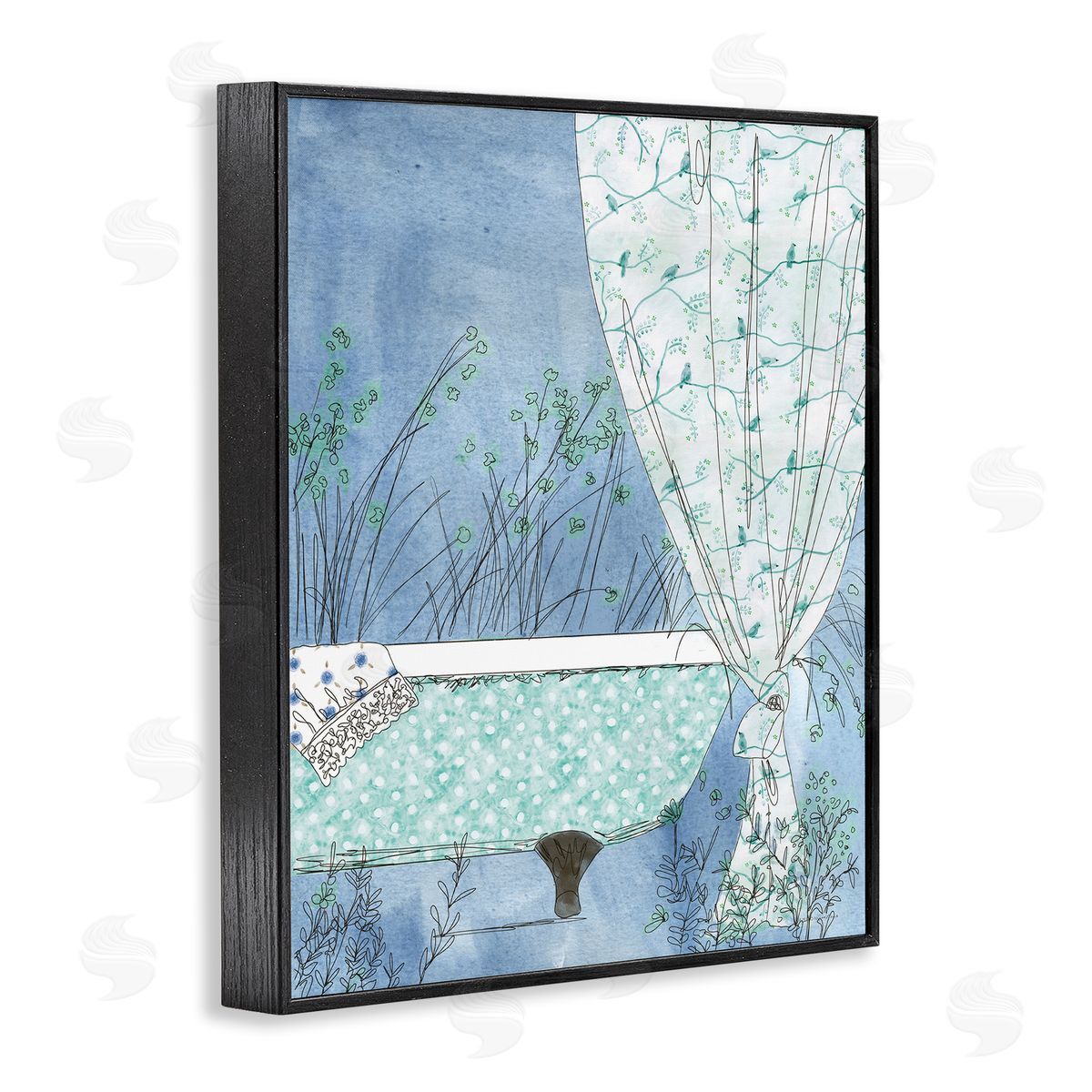 Kamdon Kreations Delicate Bathroom Claw Tub Curtain Floral Blossom  Black Framed Giclee Wall Art Print