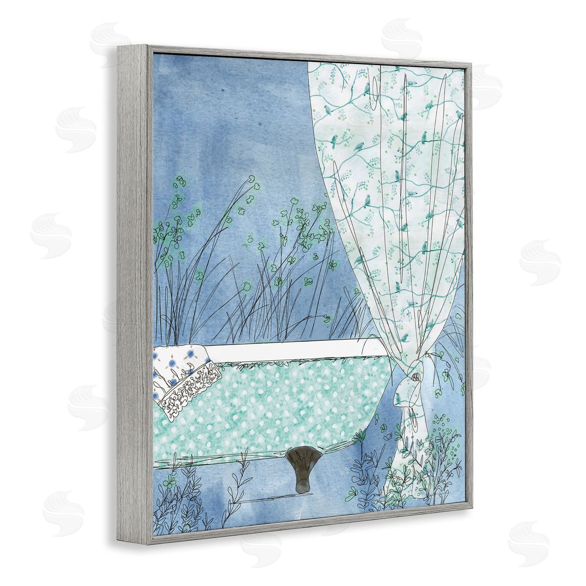 Kamdon Kreations Delicate Bathroom Claw Tub Curtain Floral Blossom  Gray Framed Giclee Wall Art Print
