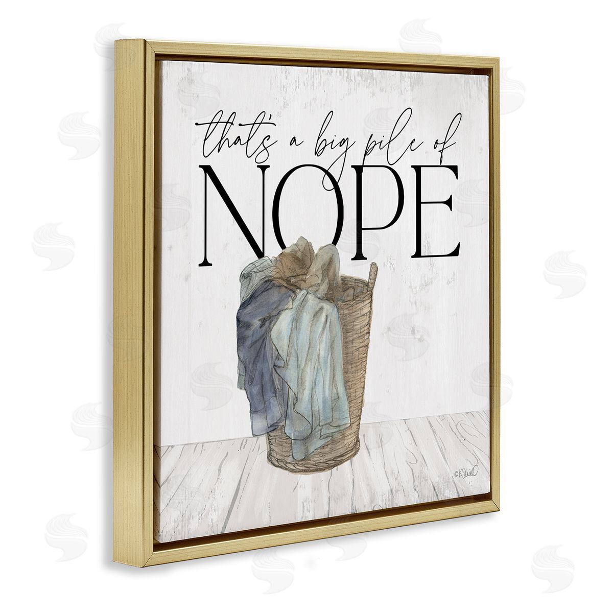 Kate Sherrill Big Pile of Nope Text Laundry Phrase Drawing Gold Floating Frame Canvas Wall Art Print