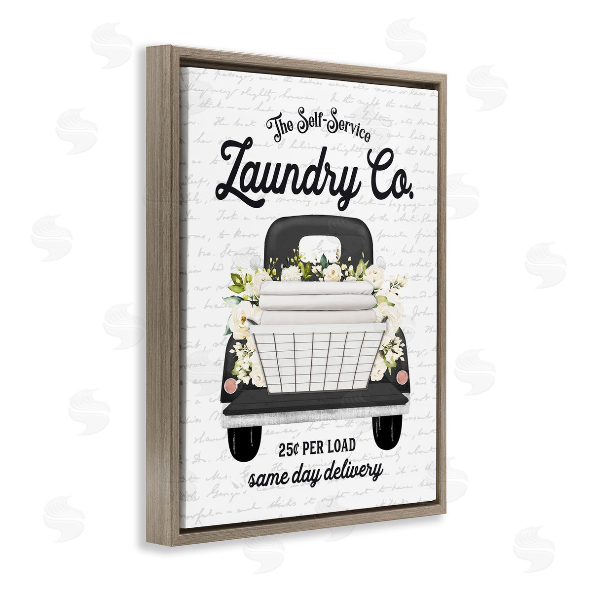 Lettered and Lined Laundry Co. White Flower Bouquet Truck Service  Brown Floating Frame Canvas Wall Art Print