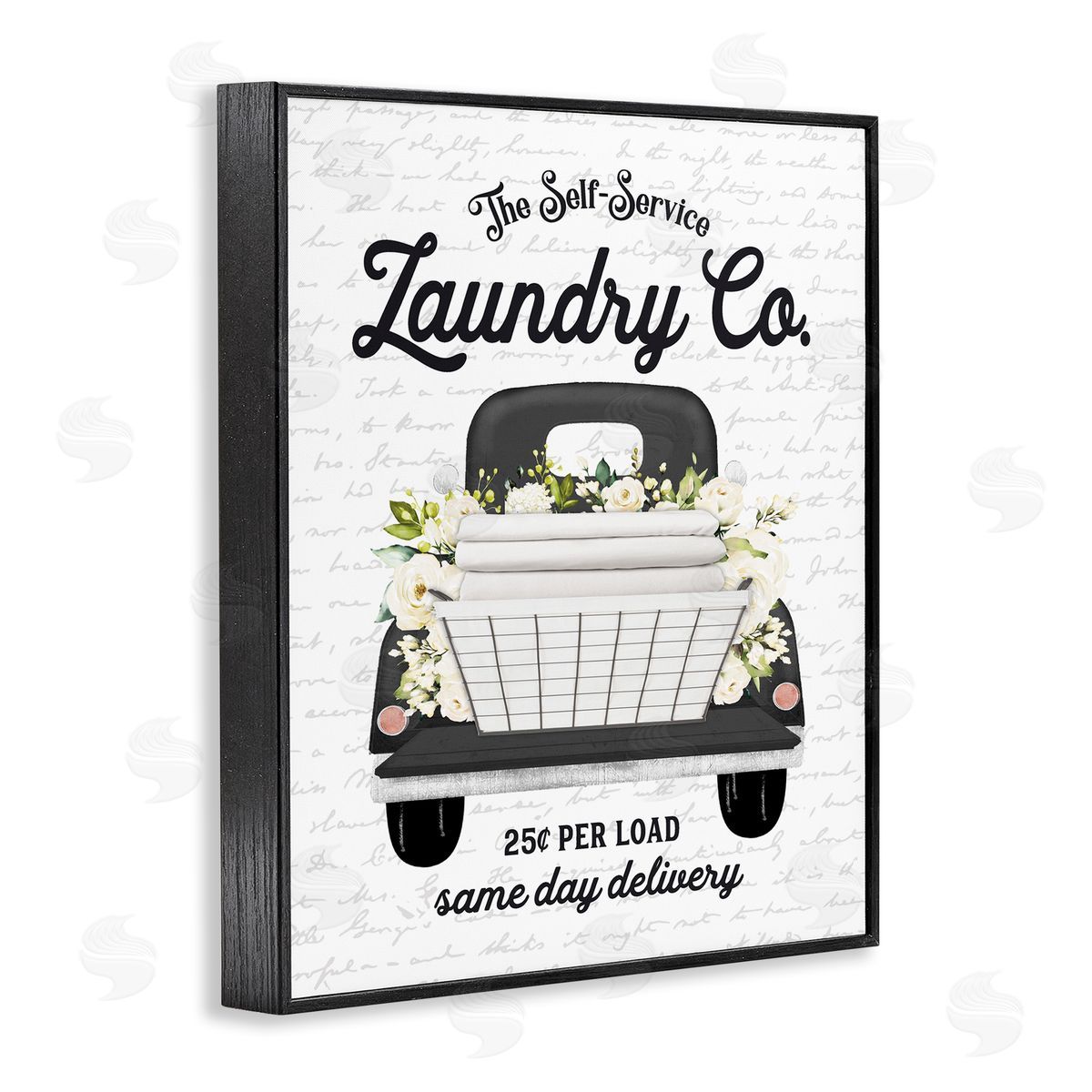 Lettered and Lined Laundry Co. White Flower Bouquet Truck Service  Black Framed Giclee Wall Art Print