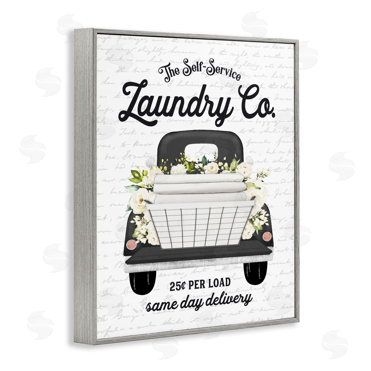 Lettered and Lined Laundry Co. White Flower Bouquet Truck Service  Gray Framed Giclee Wall Art Print
