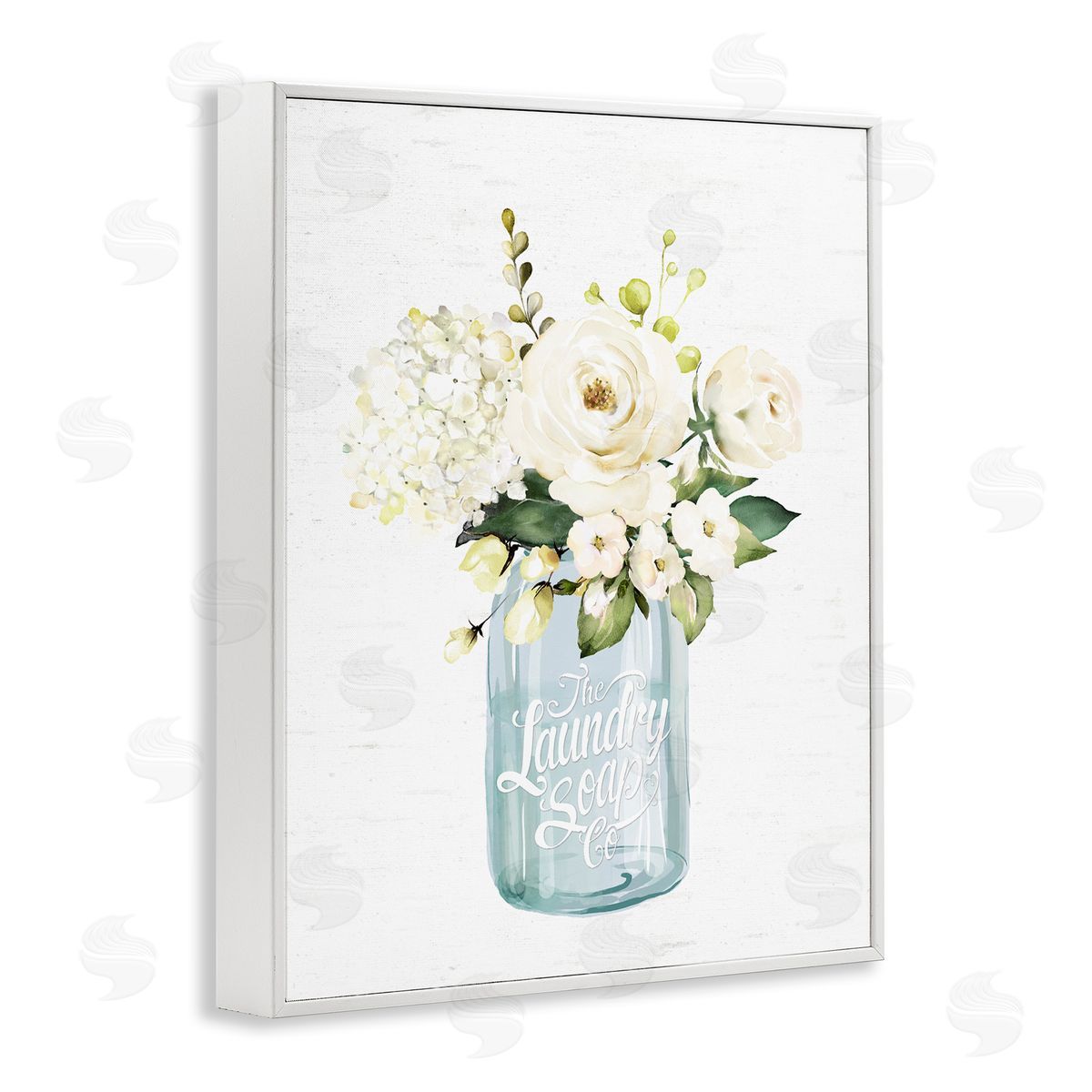 Lettered and Lined White Floral Bouquet Vintage Laundry Text Jar White Framed Giclee Wall Art Print