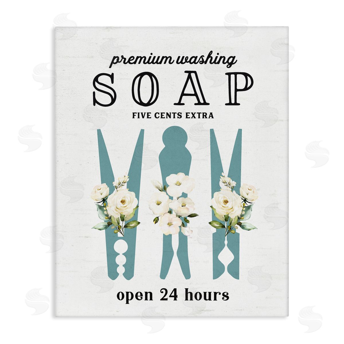 Lettered and Lined Premium Soap Laundry Sign Vintage Floral Clothespins Stretched Canvas Wall Art Print