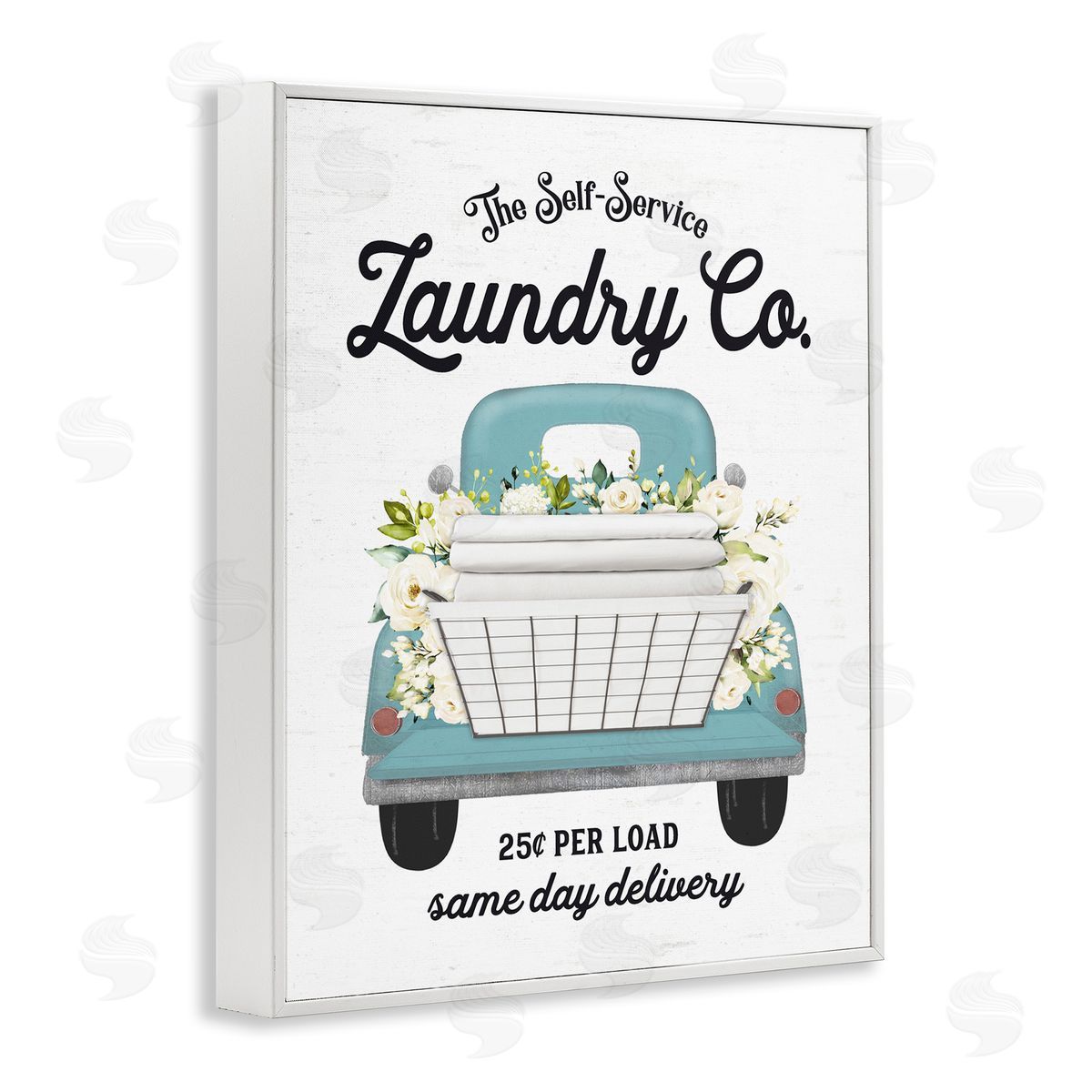 Lettered and Lined Self Service Laundry Co. Antique Truck Flower Arrangement  White Framed Giclee Wall Art Print