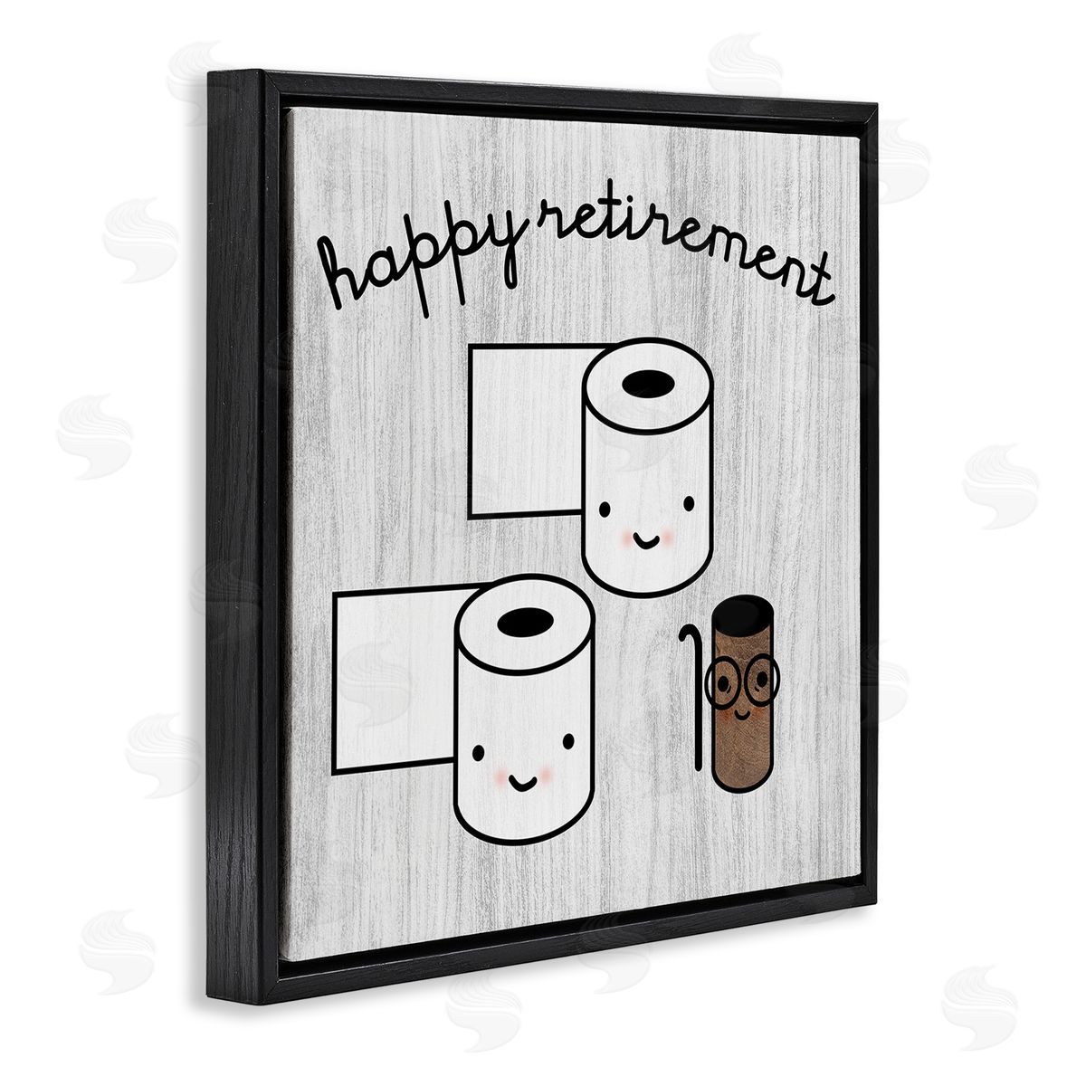 Stupell Studio Happy Retirement Witty Toilet Paper Grain Pattern Black Floating Frame Canvas Wall Art Print