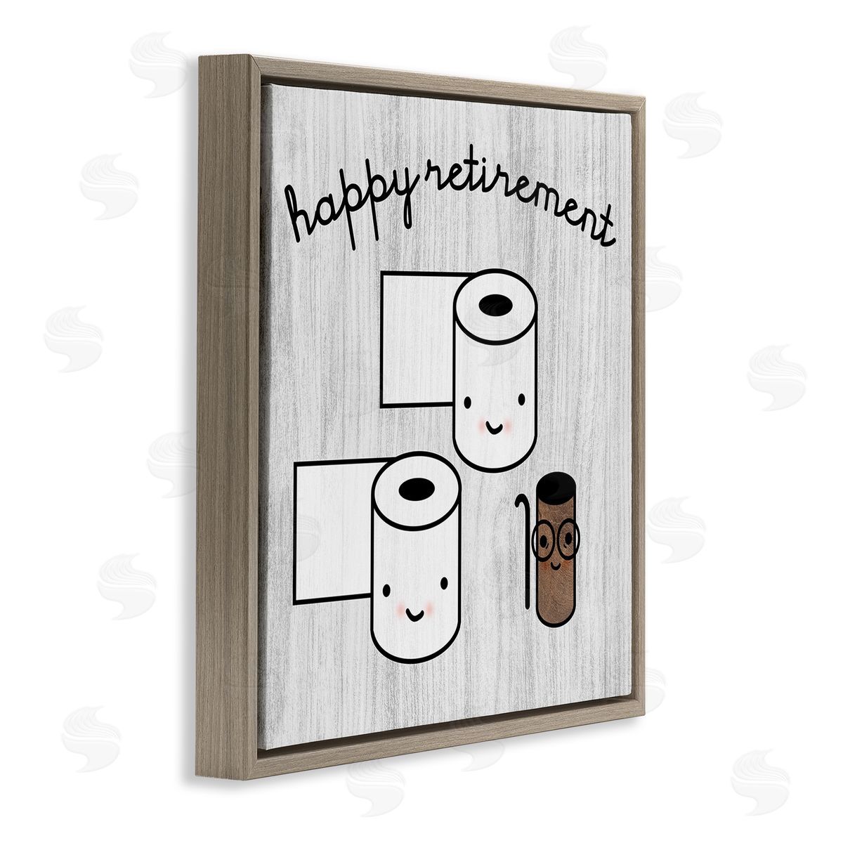 Stupell Studio Happy Retirement Witty Toilet Paper Grain Pattern Brown Floating Frame Canvas Wall Art Print