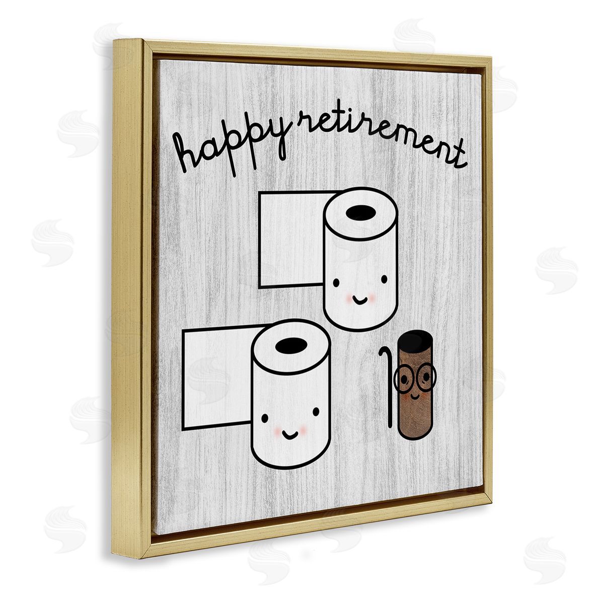 Stupell Studio Happy Retirement Witty Toilet Paper Grain Pattern Gold Floating Frame Canvas Wall Art Print