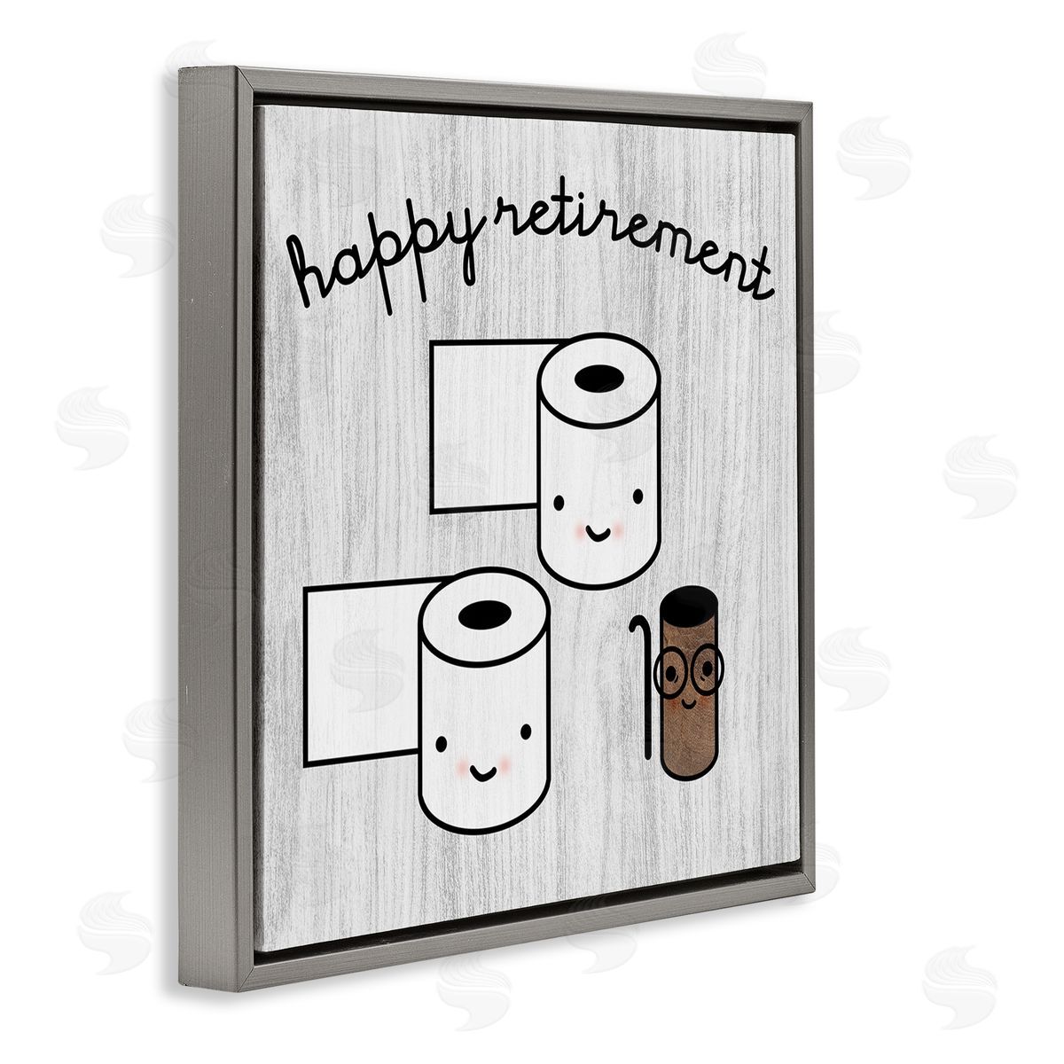 Stupell Studio Happy Retirement Witty Toilet Paper Grain Pattern Gray Floating Frame Canvas Wall Art Print