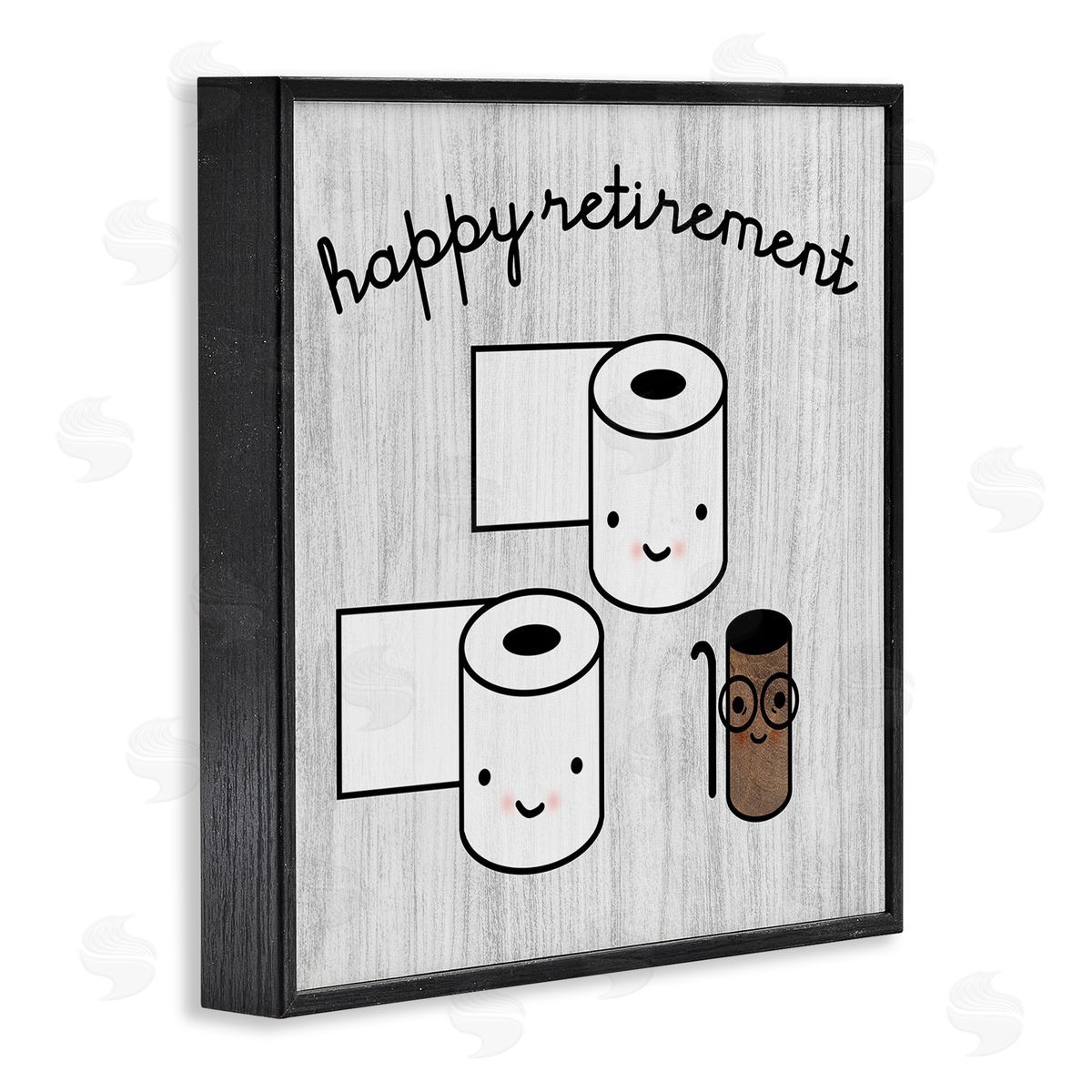 Stupell Studio Happy Retirement Witty Toilet Paper Grain Pattern Black Framed Glicee Wall Art Print