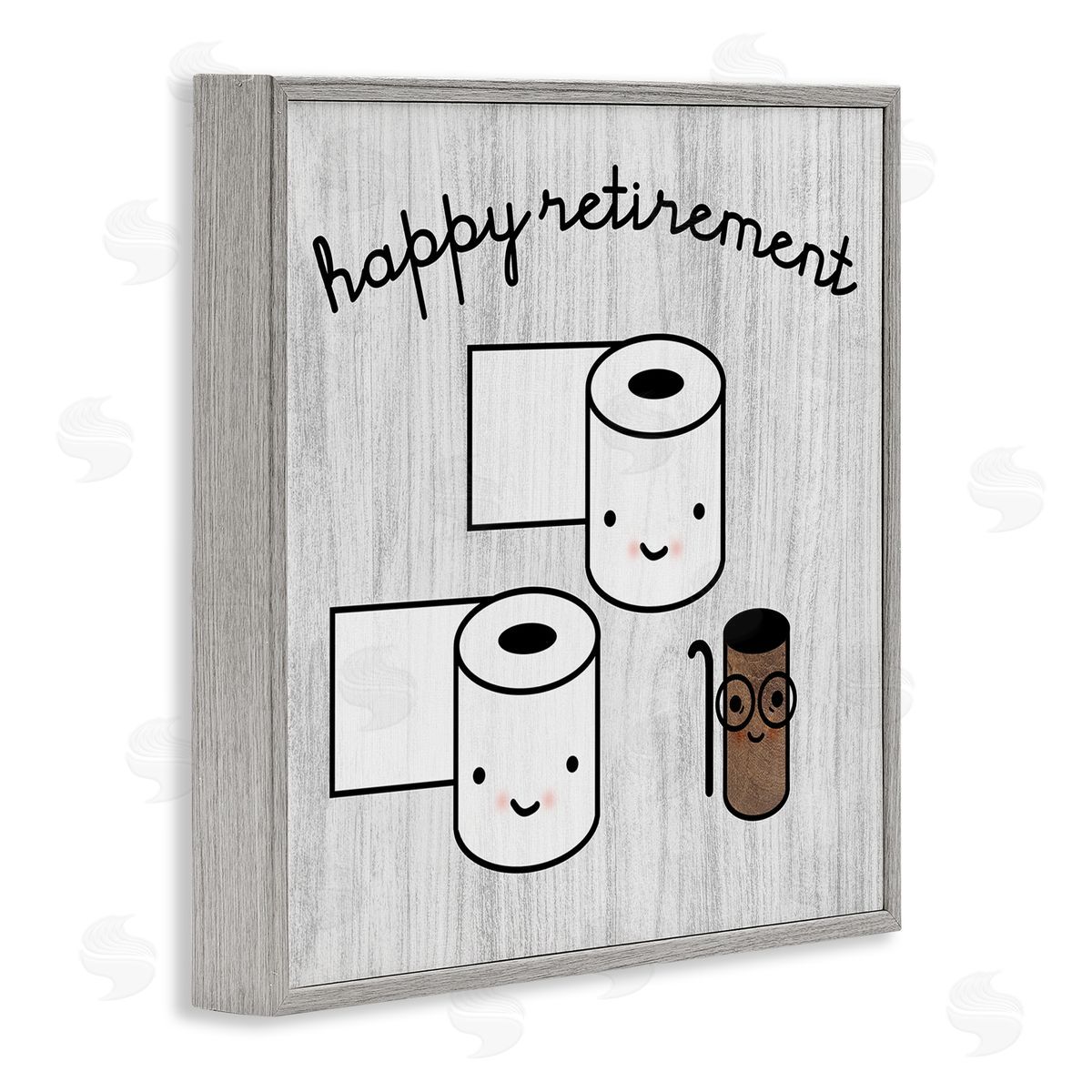 Stupell Studio Happy Retirement Witty Toilet Paper Grain Pattern Gray Framed Glicee Wall Art Print