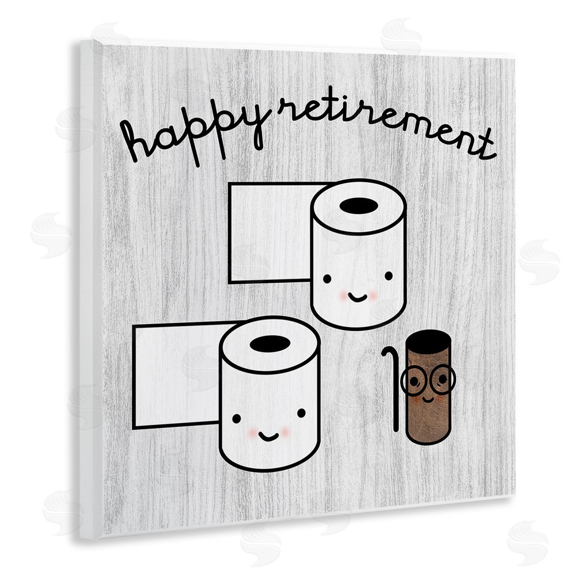 Stupell Studio Happy Retirement Witty Toilet Paper Grain Pattern Wooden Wall Plaque Art Print