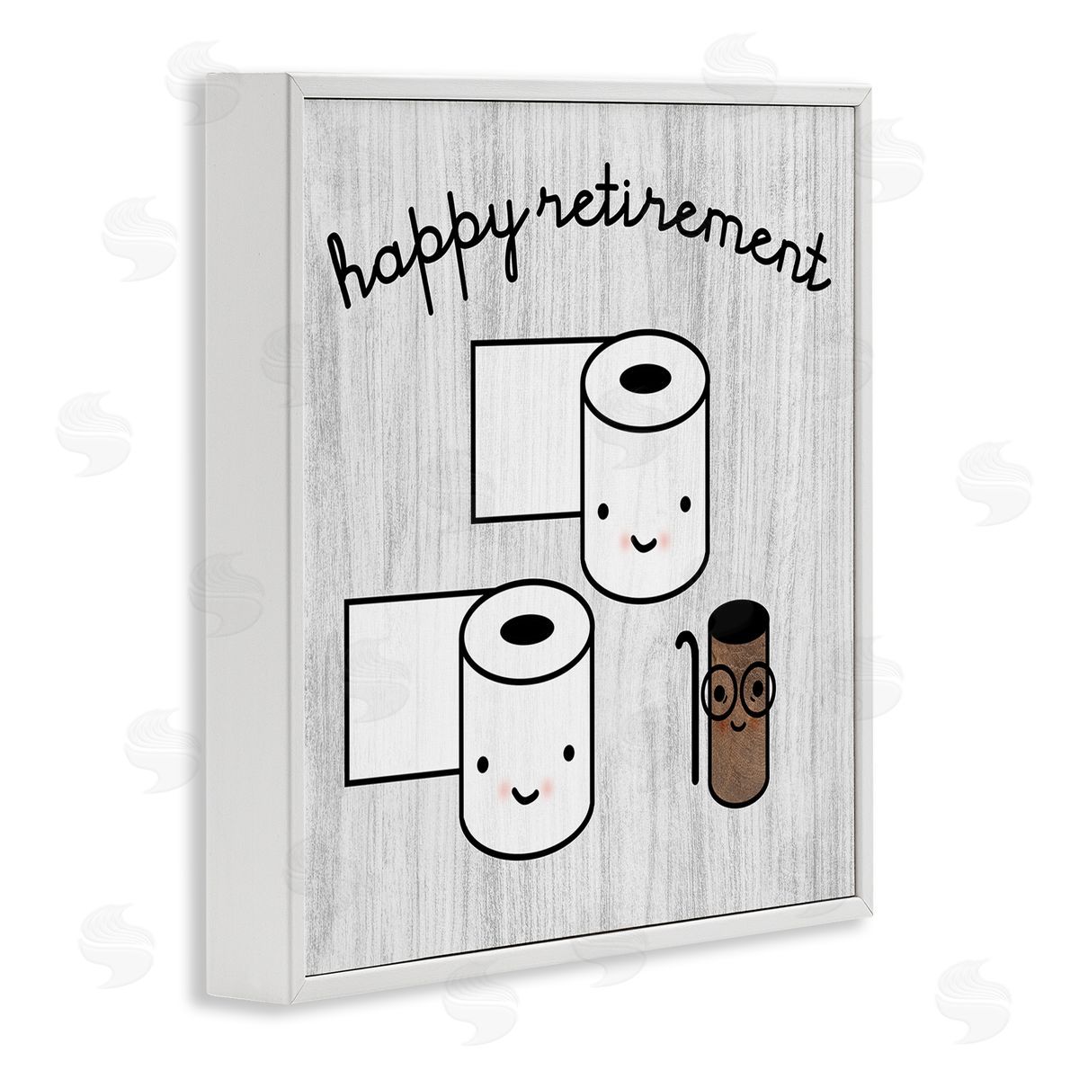 Stupell Studio Happy Retirement Witty Toilet Paper Grain Pattern White Framed Glicee Wall Art Print