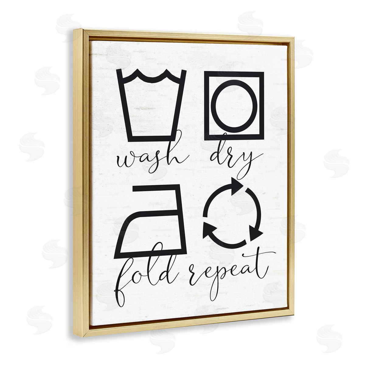 Lettered and Lined Helpful Laundry Symbol Calligraphy Guide Chart Gold Floating Frame Canvas Wall Art Print