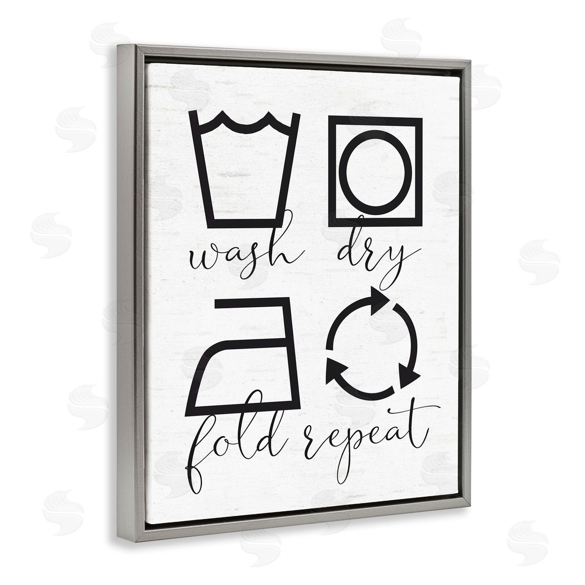 Lettered and Lined Helpful Laundry Symbol Calligraphy Guide Chart Gray Floating Frame Canvas Wall Art Print